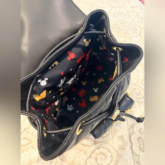Loungefly Quilted Black Backpack with Disney Icons - Picture 3 of 4